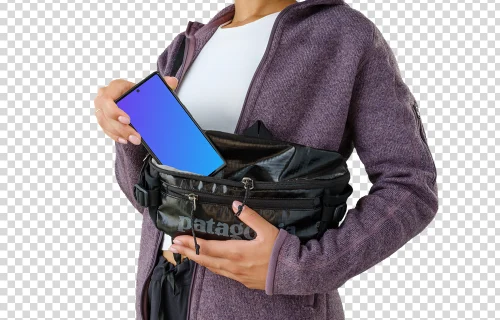 Female in sporty clothes holding a Google Pixel 6 mockup
