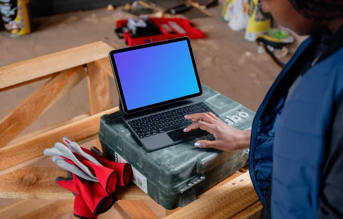 Female power in the construction industry with an iPad mockup