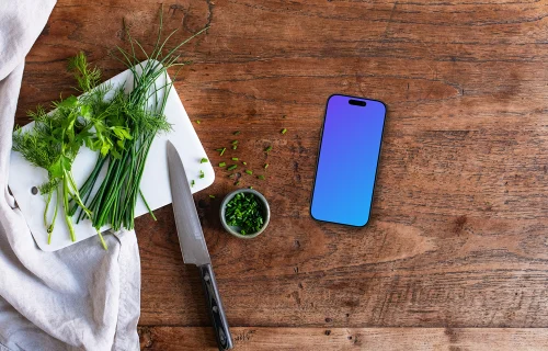 Herbes fraîches avec iPhone mockup