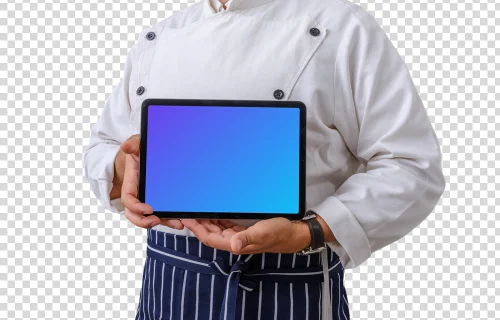 Gastronomist holding an iPad mockup