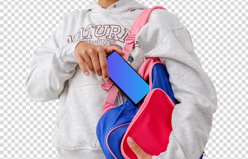 Girly student holding a Google Pixel 6 mockup