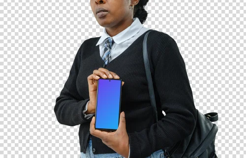 Google pixel 6 mockup y una estudiante