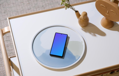 Google Pixel 6 mockup on the white conference table