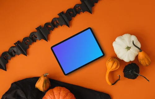 Tema de Halloween mockup con tableta y murciélagos