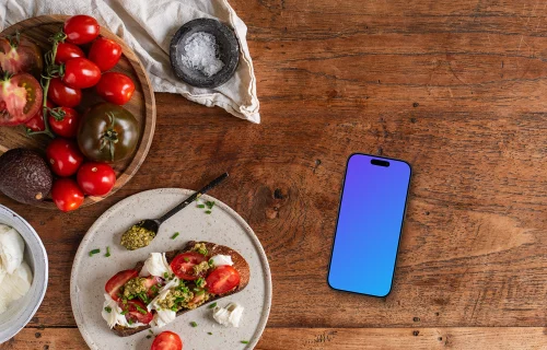 Petit-déjeuner sain avec iPhone mockup