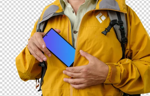 Senderista sosteniendo un Google Pixel 6 mockup