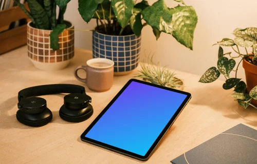 iPad Air mockup elevated in a reading position on a table