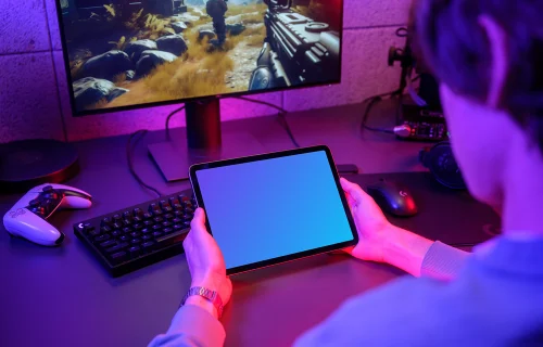 iPad Air mockup in gaming setup