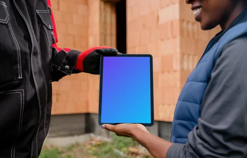 iPad Air mockup in the female architect’s hand