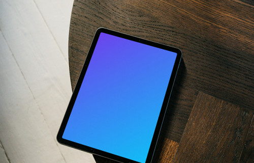 iPad Air mockup on a dark brown table