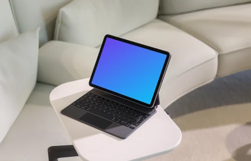 iPad Air mockup on modern living room side table