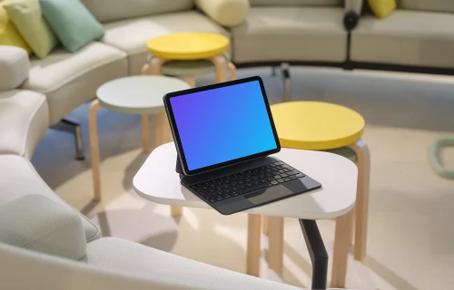 iPad Air mockup on modern living room table