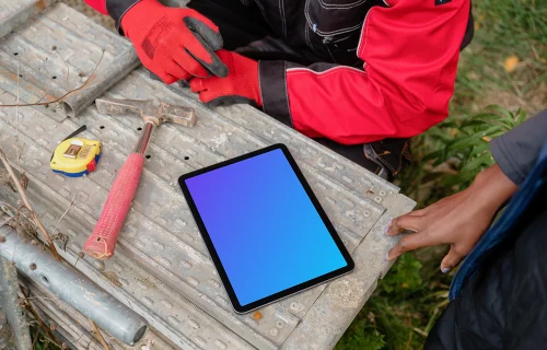 iPad mockup at construction work