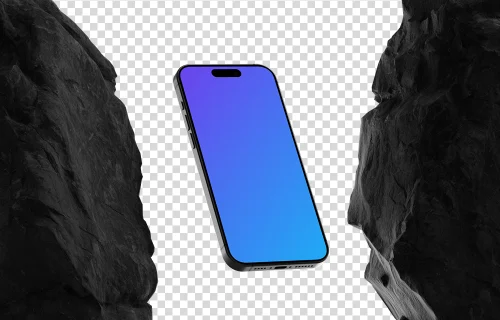 iPhone 15 Pro mockup between textured rocks