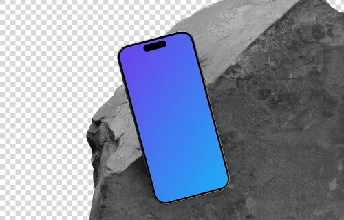 iPhone 15 Pro mockup on textured rock surface