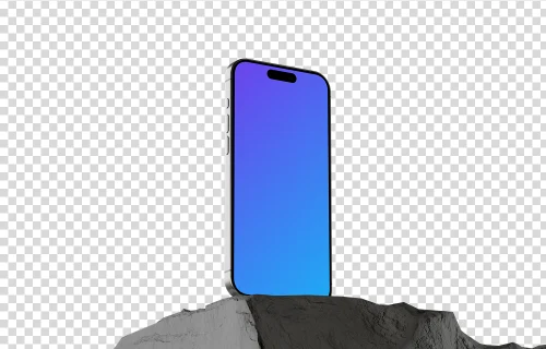 iPhone 15 Pro mockup with textured rock base