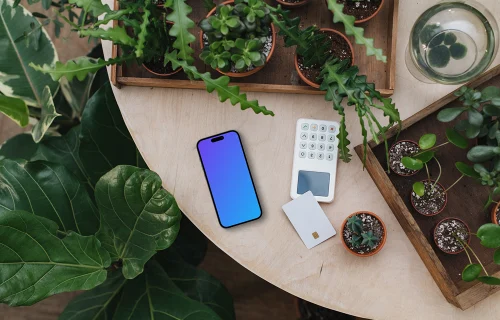 iPhone mockup featuring plants and terminal
