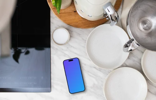 iPhone mockup dans la cuisine esthétique