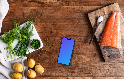 iPhone mockup en la cocina