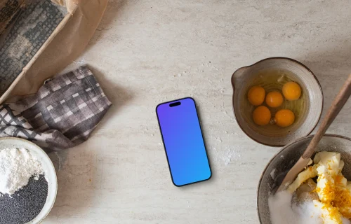 iPhone mockup en la cocina moderna