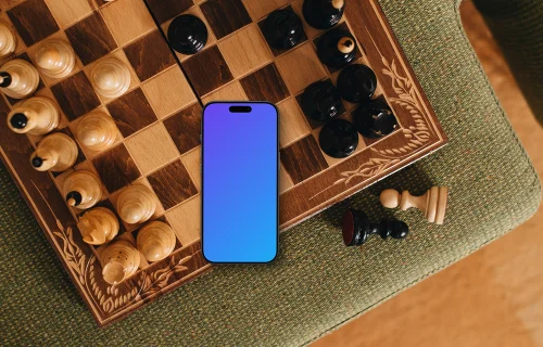 iPhone mockup on laying the chess board