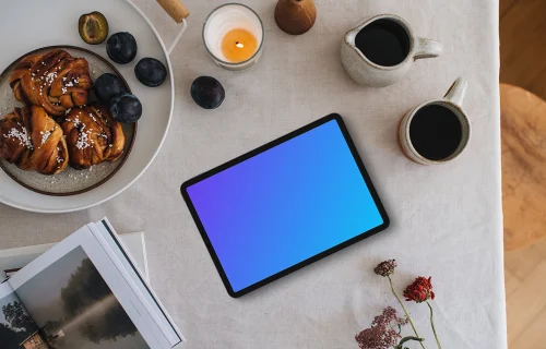 Landscape tablet mockup on the dinning table