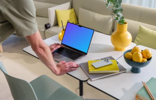 MacBook Pro 14 inch mockup in a bright home office