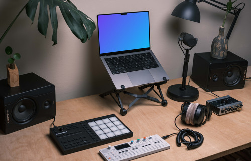 Premium PSD  Pc and music studio mockup