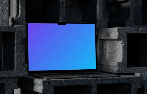 MacBook Pro mockup placed on the concrete blocks