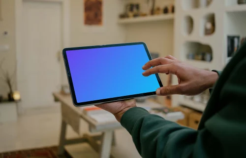 Man pointing on tablet mockup