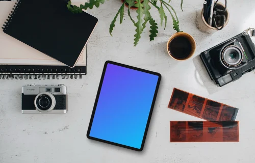 Mockup of tablet device placed on the office desk