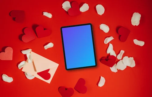 Mockup of tablet on Valentine's day background