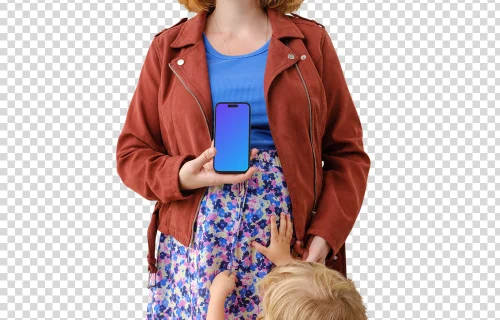 Mother and child moment with an iPhone 14 Pro mockup