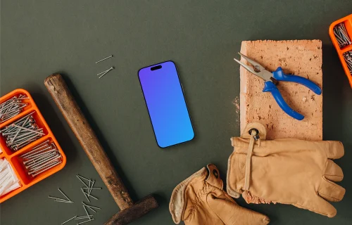 Phone mockup with essential workshop supplies