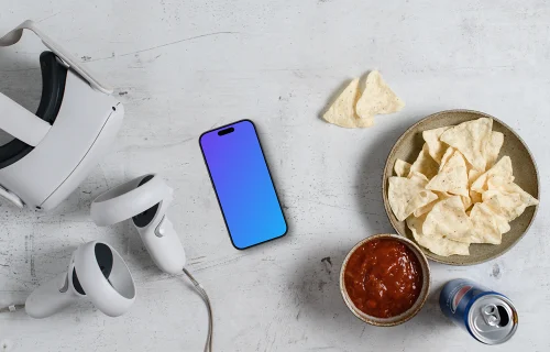 Phone mockup with leisure gaming setup