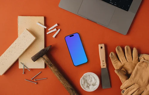 Phone mockup with workshop essential tools