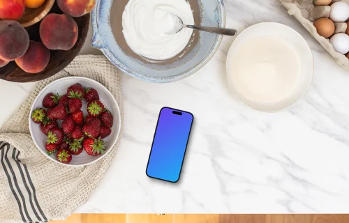 Préparation pour la cuisson avec le téléphone mockup