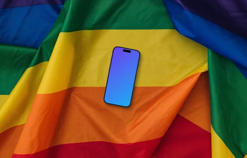 Pride smartphone mockup on a rainbow flag