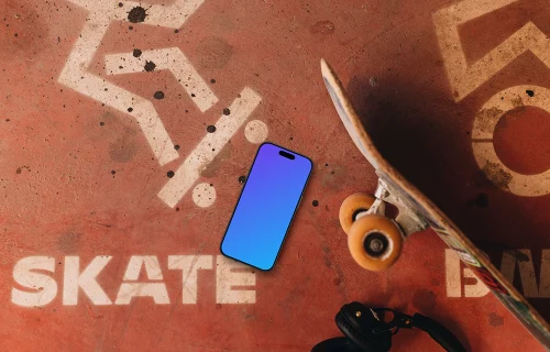 Skateboard with phone mockup