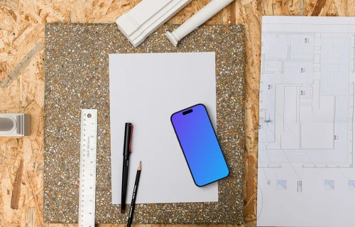 Smartphone mockup at construction planning station