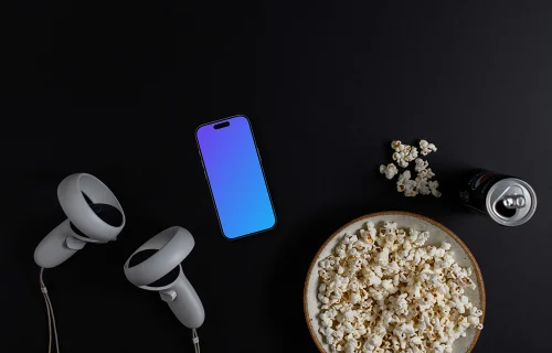 Smartphone mockup on a movie night setup