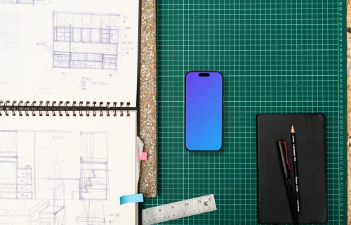 Smartphone mockup with architectural planning tools