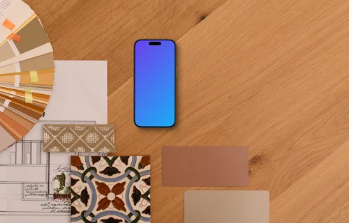 Smartphone mockup with architectural plans and samples