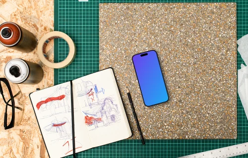 Smartphone mockup with architectural sketching tools