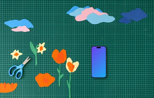 Smartphone mockup with creative kids craft backdrop