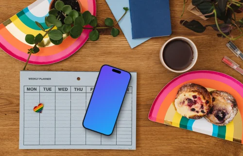 Smartphone mockup with pride week planning in progress