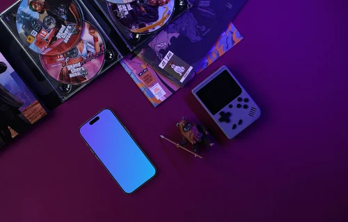 Smartphone mockup with retro gaming theme