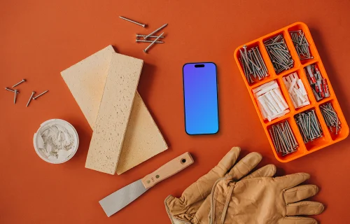 Smartphone mockup with workshop essential tools