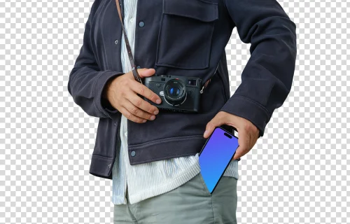 Street photographer with an iPhone 14 Pro mockup