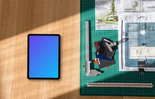 Tablet mockup among architect's tools
